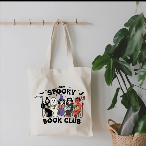 Handbags - Spooky Book Club Tote Bag - Cream